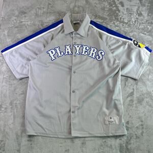 Y2K Playerz Show Time Collection 33 Gray Blue Button Up Jersey Shirt Hip Hop
